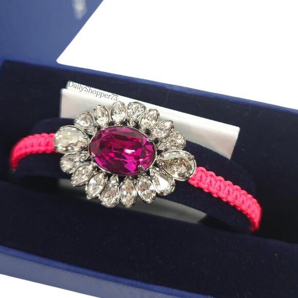 Swarovski by Shourouk Fuchsia Glass Rhinestone Braided Adjustable Bracelet - Picture 2 of 14